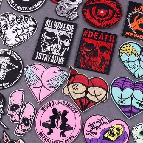 skull Patch Embroidered Patches For Clothing DIY Sexy Stripes Iron On Patches On Clothes Punk Badges On Backpack Accessory