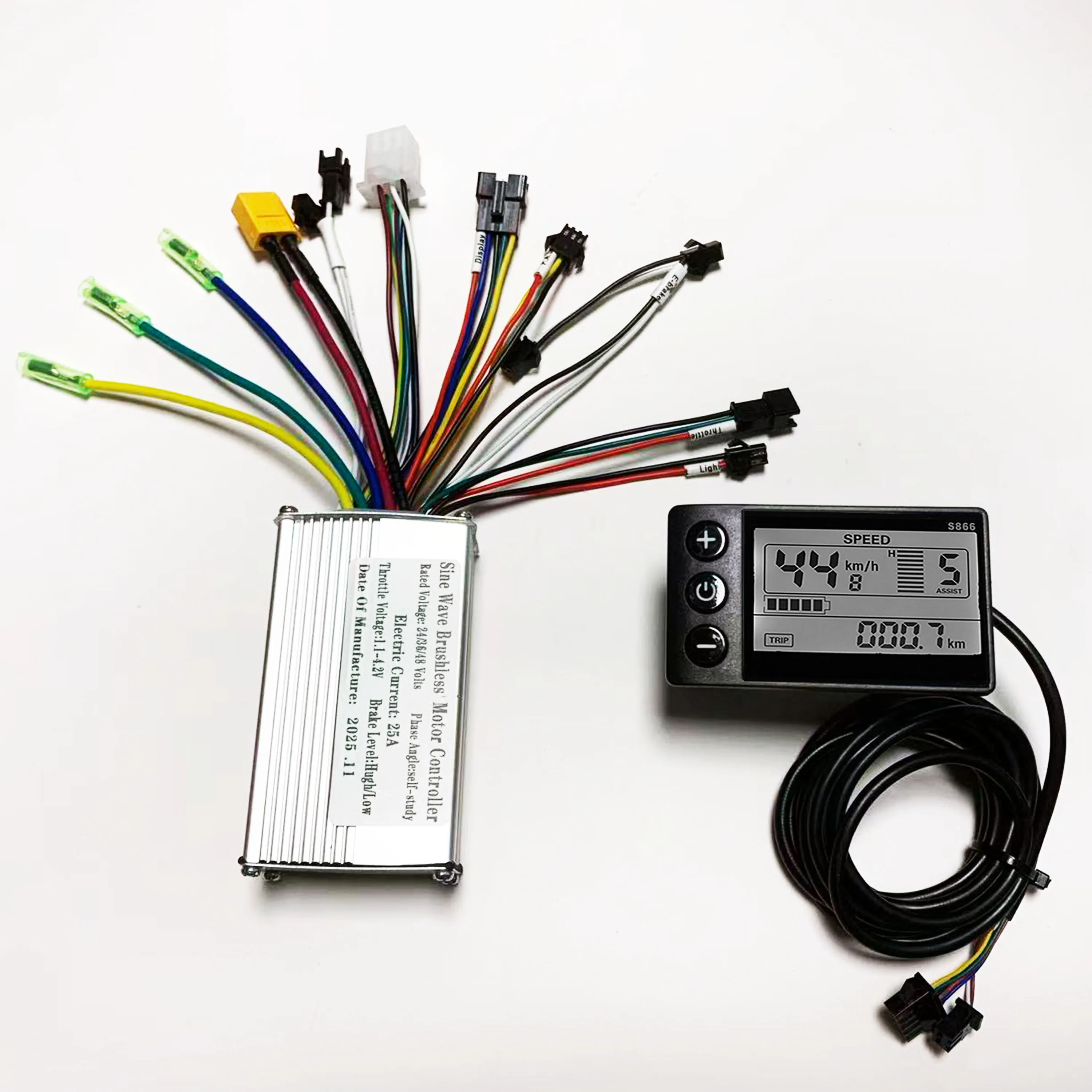 Brushless motor sine wave controller (9x5x3cm) 24V 36V 48V 350W 50W 25A for UART interface e- bicycles/scooters with S866 LCD