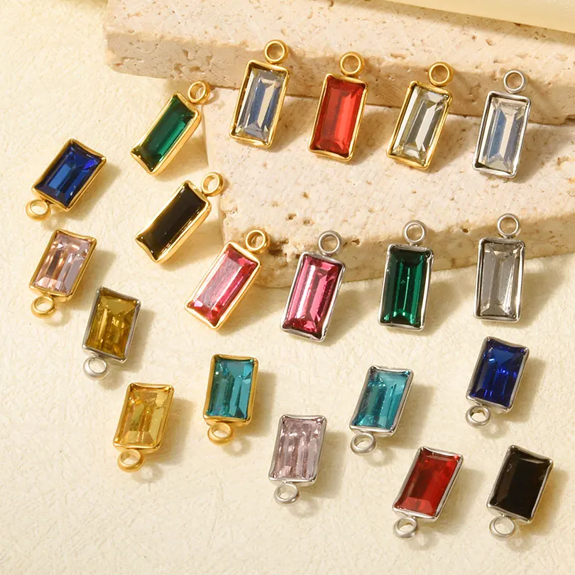10pcs New Fashion Rectangle Crystal Gloss Stainless Steel Pendant Colorful High Quality Charms Hand Diy Make Earring Accessories