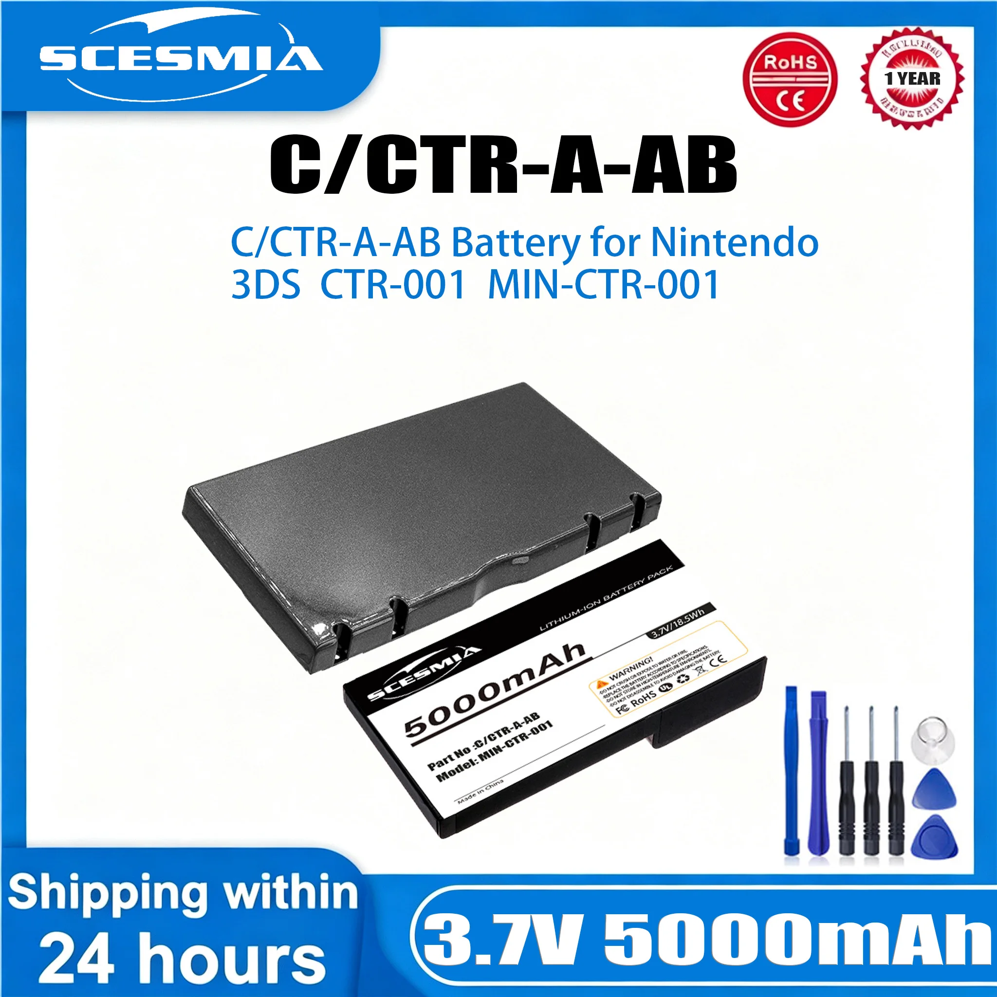 Game Console Battery 3.7V/5000mAh C/CTR-A-AB, CTR-003 for Nintendo 3DS, CTR-001, MIN-CTR-001