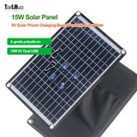 15W Solar Panel 5V Solar Phone Charging Board Portable Solar Plate Backpack Solar Charger 2USB for Outdoor Mobile Phone Charge