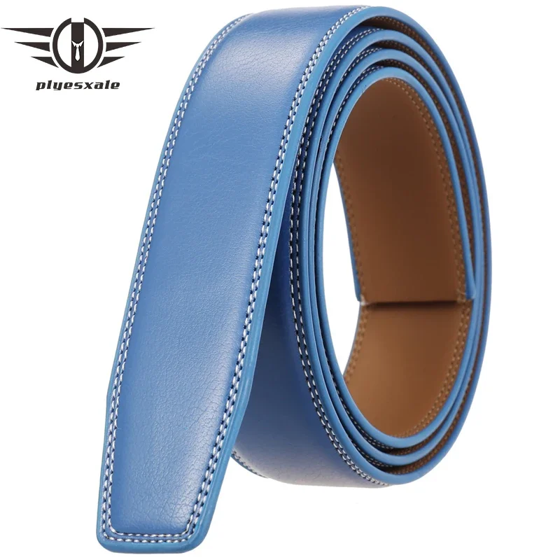 Plyesxale Mens Leather Belts Without Buckles 3.5cm Wide High Quality Automatic Leather Belt No Buckle Coffee Blue Yellow B287