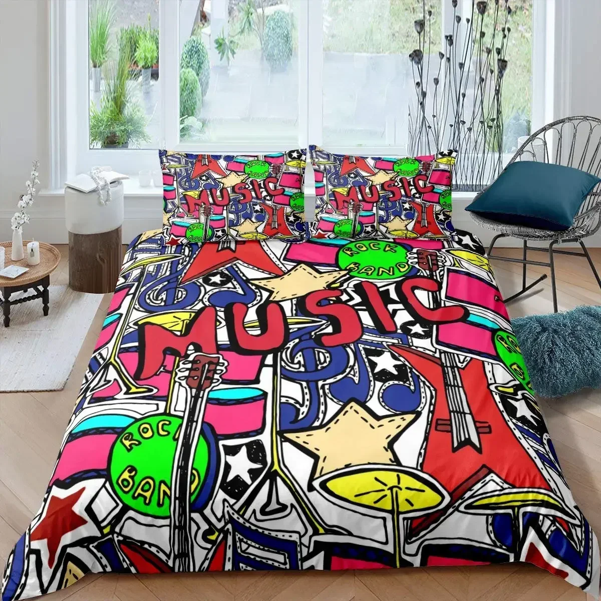 

Hip Hop Culture Wall Graffiti Art Rock Music Sports 3D Duvet Cover Bedding Set Comforter Linen Single Double Twin King Queen