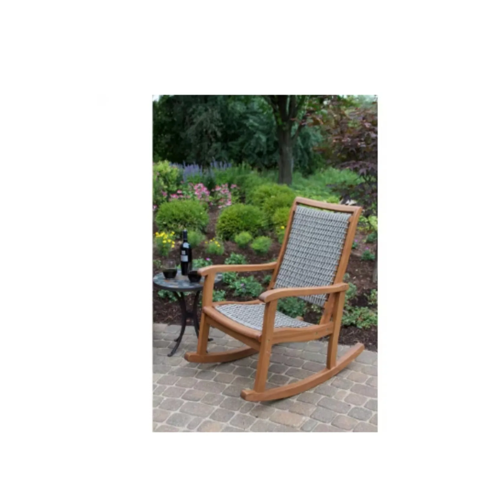 US Grey Wicker and Eucalyptus Outdoor Rocking Chair