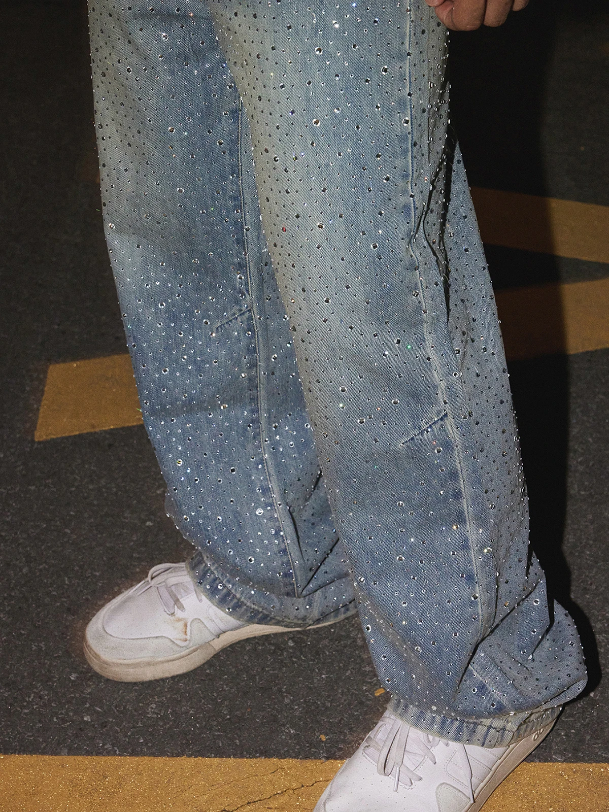 Men's Four Seasons Wear Fashion Full Diamond Jeans Men's Niche Retro Straight Denim Trousers Trendy Male Handsome Denim Pants