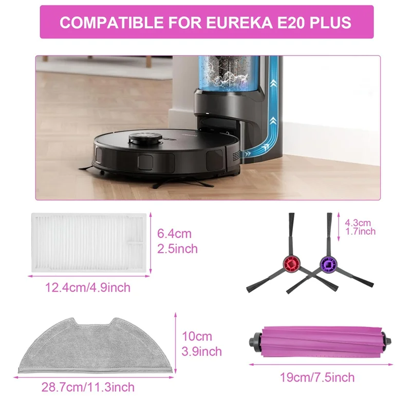 【Popular】Accesorios para repuestos de aspiradora Robot EUREKA E20 Plus, cepillo principal, paño de limpieza, cepillos laterales, filtros