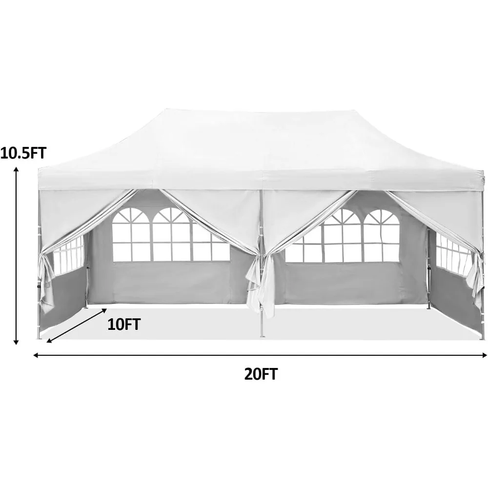 Outdoor Patio 10x20 Ft Pop up Canopy Party Wedding Gazebo Tent (10x20 Ft Six sidewallsWhite)