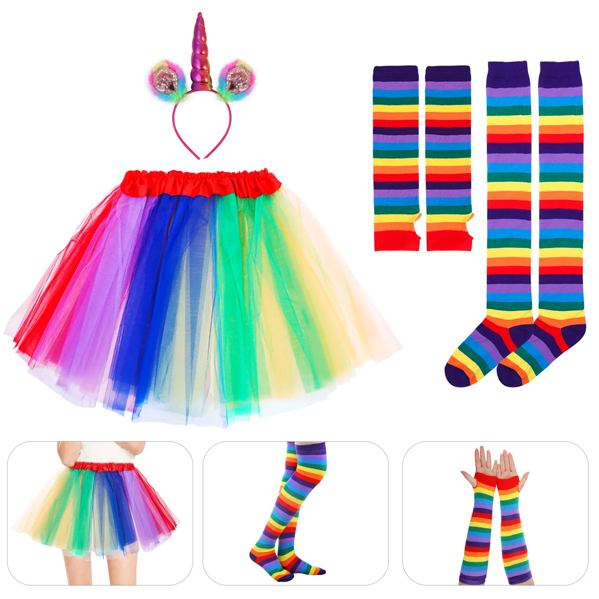 

Rainbow Tutu Suit Layered Ruffle Tiered Dress Elastic Waistband for Party Dance Photography Ballet Skirt Iridescence Costume