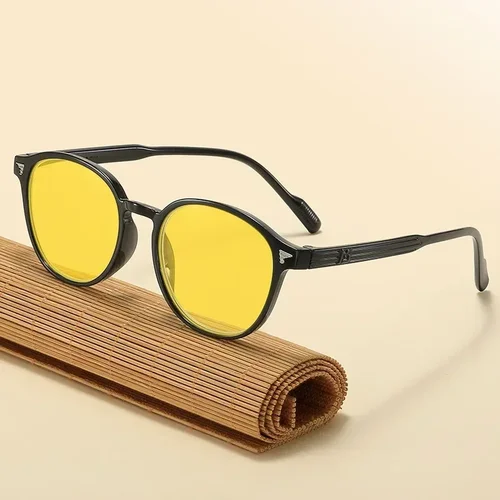 Imagen 2 del producto Gafas de sol protectoras amarillas con montura grande para hombre y mujer, nuevas gafas de visión nocturna Retro Ruond, gafas de conducción para ordenador de alta definición