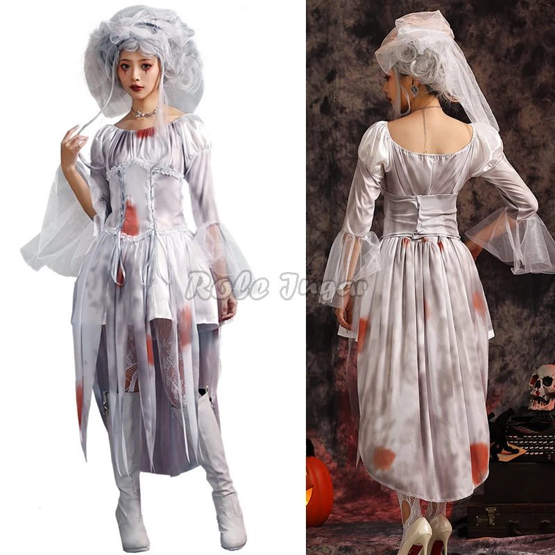 Halloween Scary Zombie Costume para homens e mulheres, Vampire Bride Dress, Cosplay Headwear, Purim Carnaval, Meninos