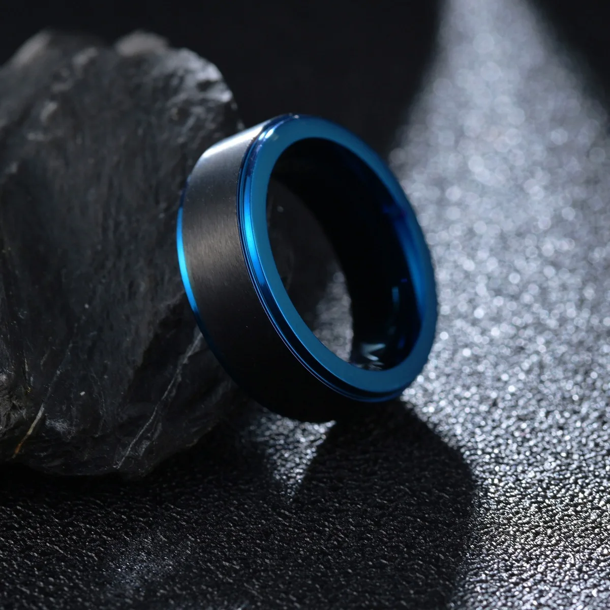 Blue Stainless Steel Brushed Men's Ring Custom Name Date Classic High Quality Jewelry Party Souvenir Gift