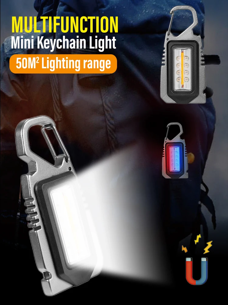 

Mini LED Flashlight Keychain Light with Magnet Corkscrew Torch USB Work Lamp Camping Lantern Powerful Waterproof Floodlight