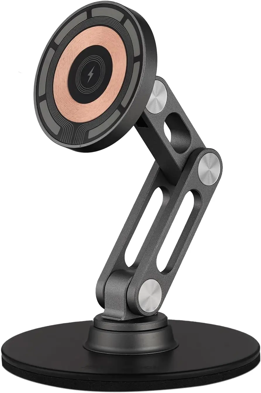 Magnetic Wireless Charger Stand, 360 Spin, Aluminum for MagSafe iPhones & Android Phones