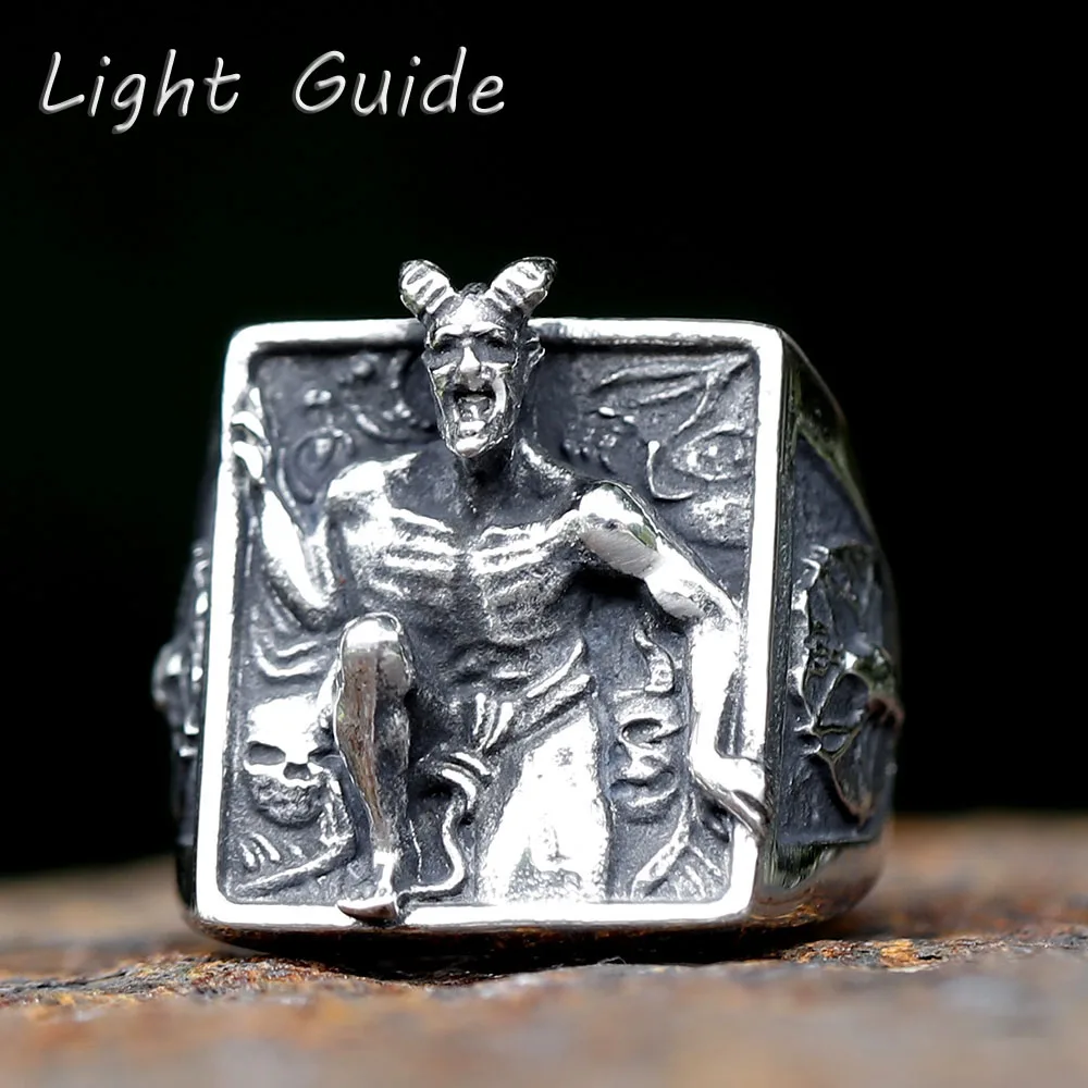 2023 Satanic RING for men stainless steel Baphomet Goat Headed Pagan Religion Deity Jewelry Fallen Angel Lucifer free shipping