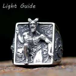 2023 Satanic RING for men stainless steel Baphomet Goat Headed Pagan Religion Deity Jewelry Fallen Angel Lucifer free shipping