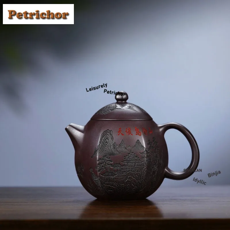 

220ml High-end Yixing Purple Clay Teapots Handmade Hexagonal Dragon Egg Pot Raw Ore Purple Mud Kettle Chinese Zisha Tea Set Gift