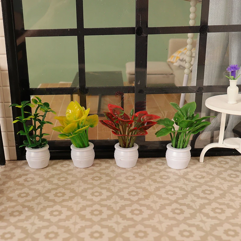 Doll House Mini Simulated Green Plant Potting Plant Model DIY Dollhouse Home Garden Outdoor Landscape Flower Bed Scene Decor