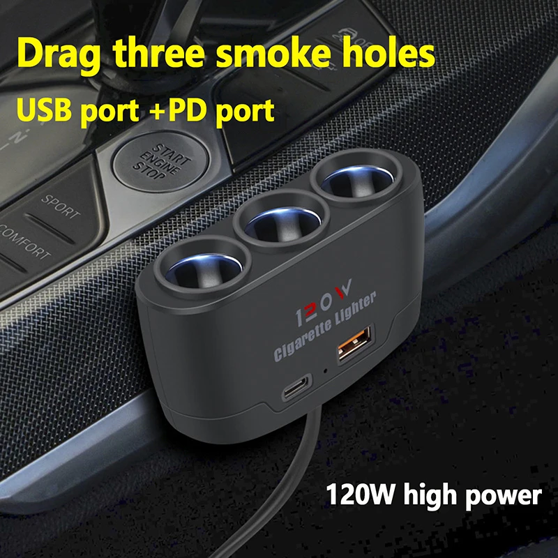 3 In 1 Dual USB Socket 120W 12V 24V Fast Charger Plug Car Cigarette Lighter Splitter Phone Power Adapter For Car DVR GPS Dashcam