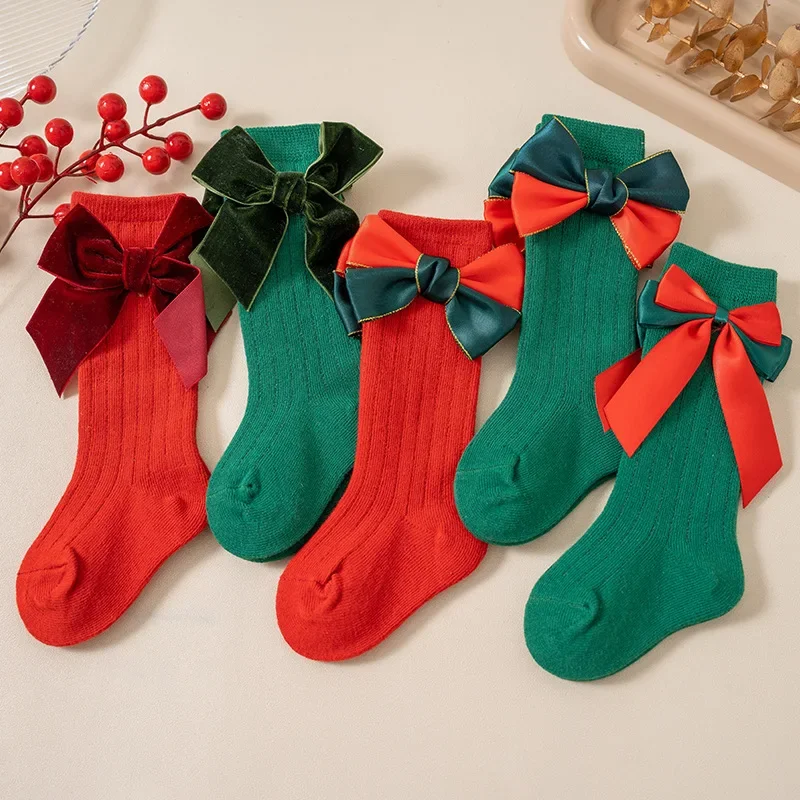 

Children's Socks Autumn/winter Mid Tube Bow Christmas Long Tube Socks