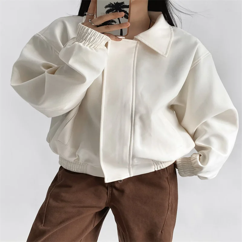 

Ранняя осень, свободный крой, длинный кардиган на молнии, однотонная базовая женская верхняя одежда, топ из европейского полиэфирного волокна