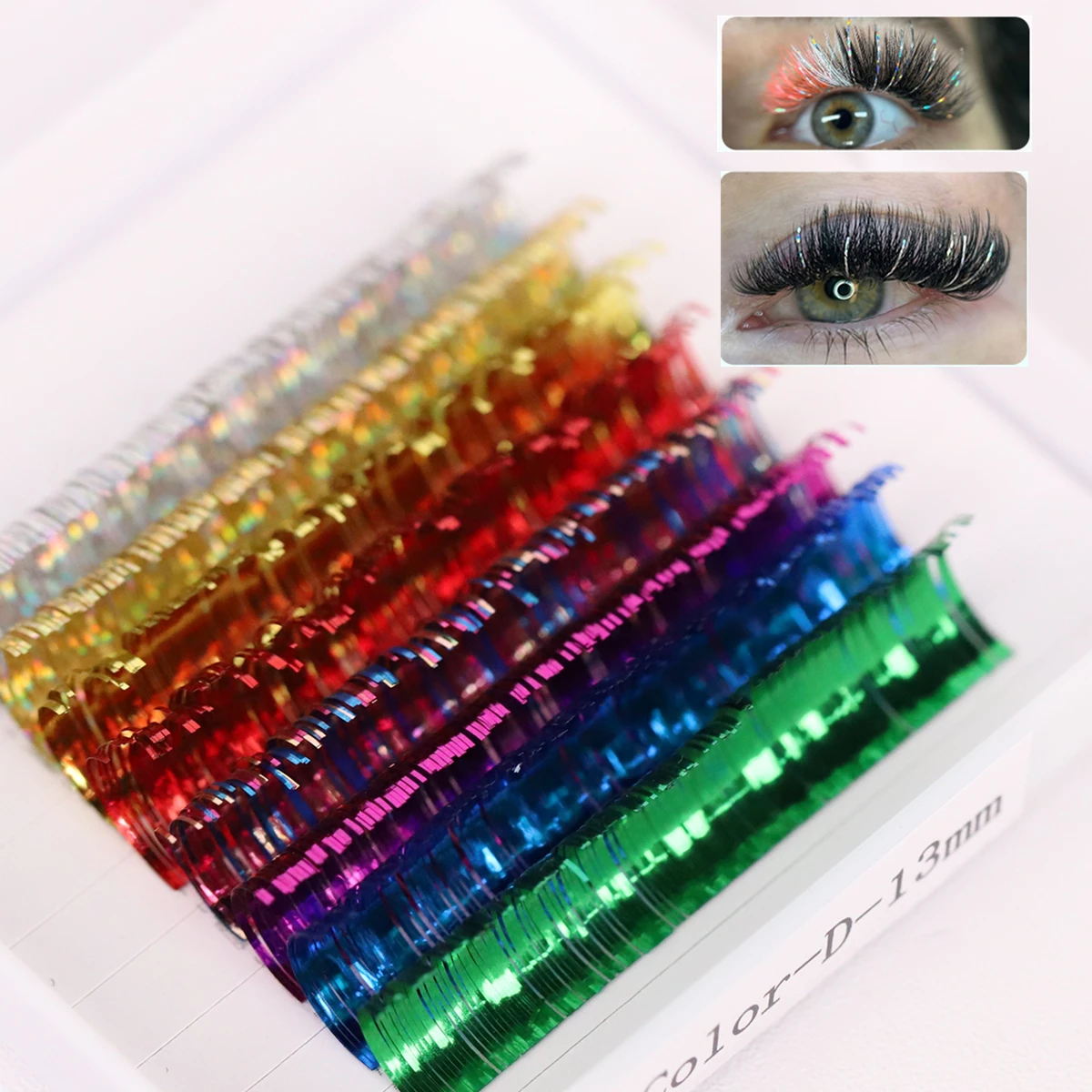 

Mixed Glitter Colors Eyelash Extension Soft Lightweight Shiny Colorful Classic Individual False Lashes for Christmas Makeup