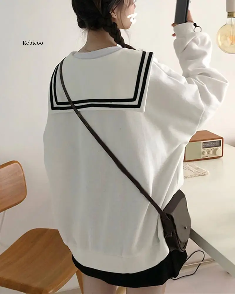 Sailor Collar Sweatshirt Women Casuald Zip Up Sweatshirt Autumn Top Cute Jacket Jk Uniform Harajuku Preppy Style Kawaii Hoodie