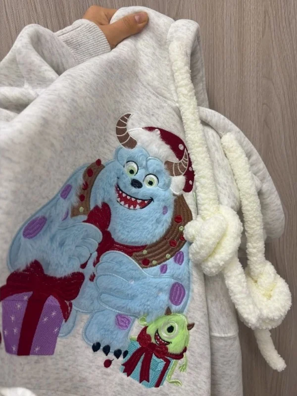 

Толстовка унисекс оверсайз с капюшоном, на флисовой подкладке, плюшевая, с принтом монстра, осенне-зимняя, новый стиль, свободный крой, универсальный повседневный топ