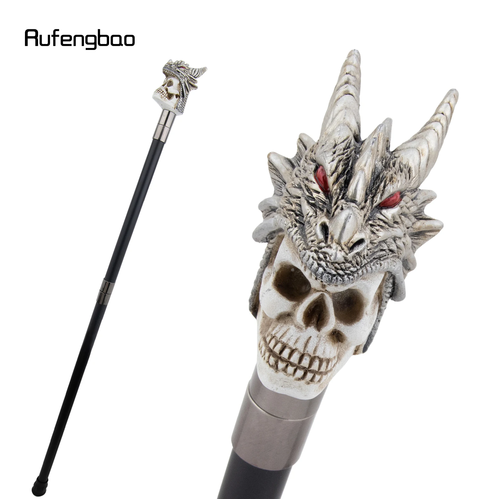 Silver Resin Skull Dragon Head Walking Cane Fashion Decorative Steel Stick Gentleman Elegant Cosplay Cane Knob Crosier 94cm view 4