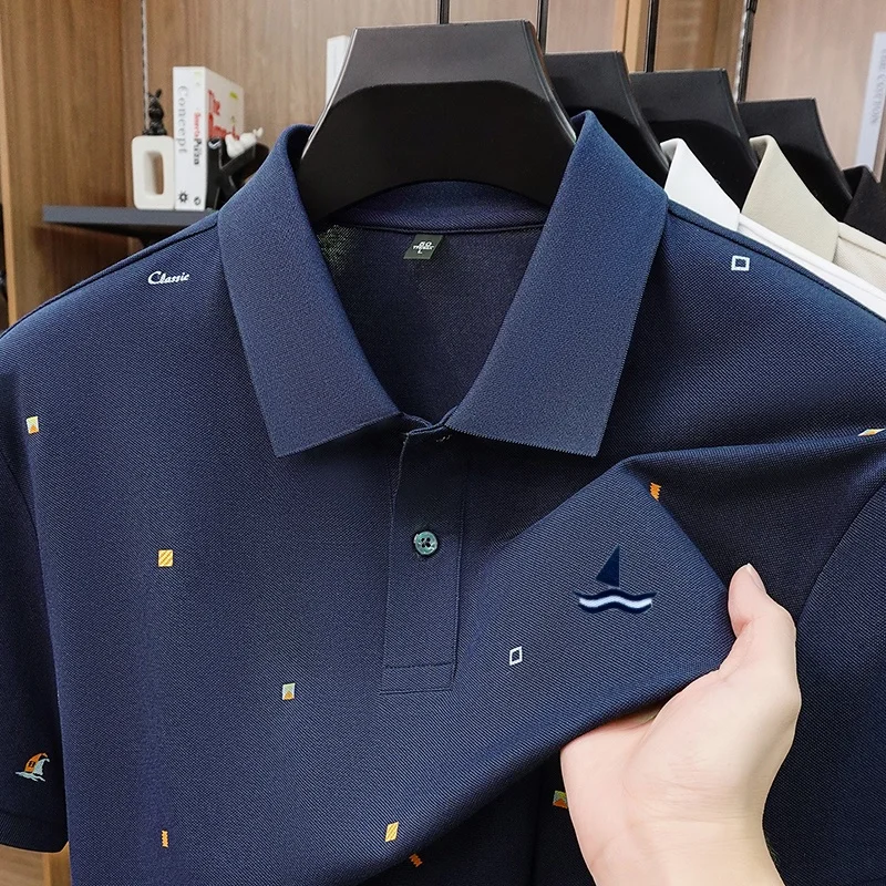 Men's Summer Brand Short Sleeved Polo Shirt, Embroidered High-Quality Hot Selling T-Shirt, Fashionable Casual Men's Clothing Top