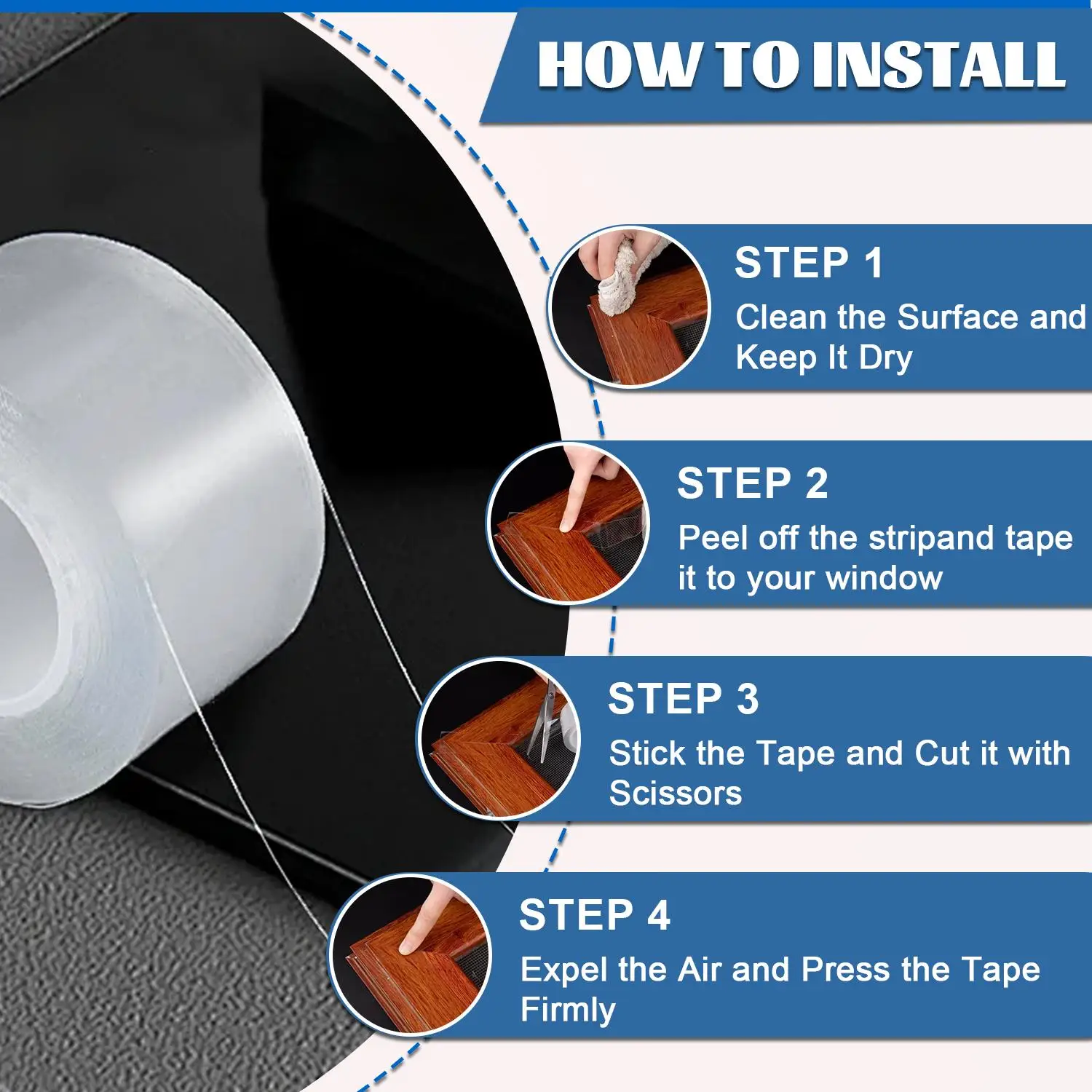 Cinta aislante para ventanas resistente a la intemperie, 2 pulgadas x 33 pies, cinta de sellado de invierno transparente sin residuos, resistente al viento, hermética para puertas y ventanas