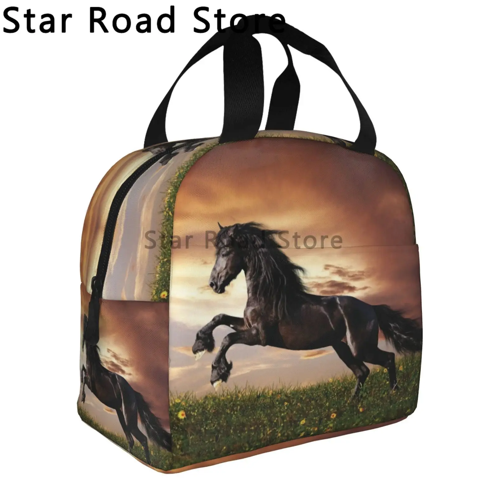 Running Horse Art painting Lunch Bag for School Office Animal Waterproof Picnic Insulated Cooler Thermal Lunch Box Kids Tote Bag