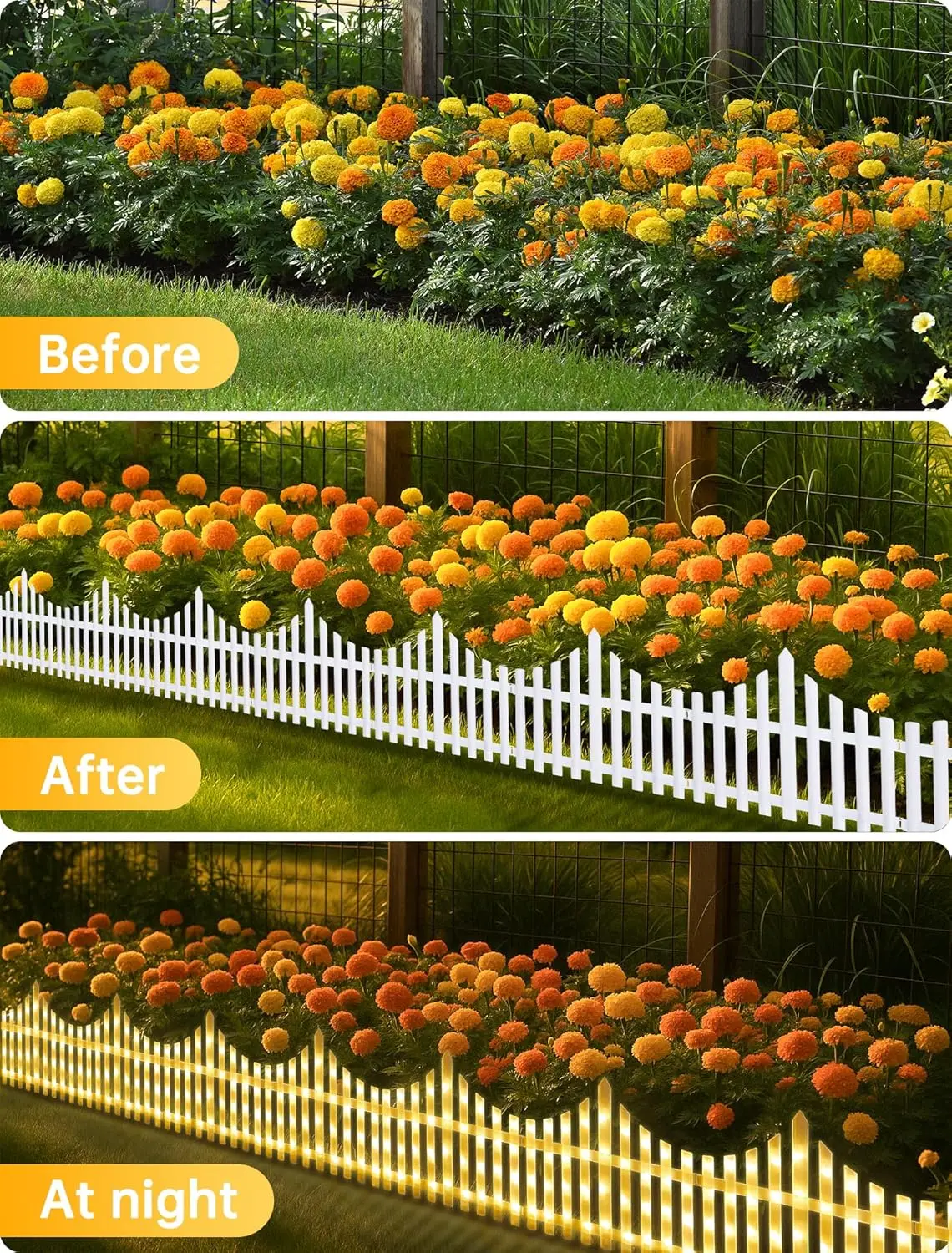 8 Pack Solar Garden Fence with 144 LED Lights & Remote, White Picket Border for Yard Path Pet Barrier