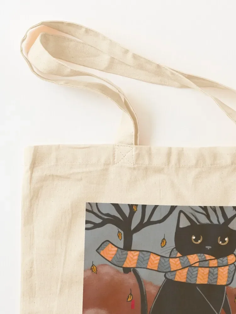 Black Cat Autumn Bicycle Ride Tote Bag eco bag folding shoping bag canvas shopping handbag