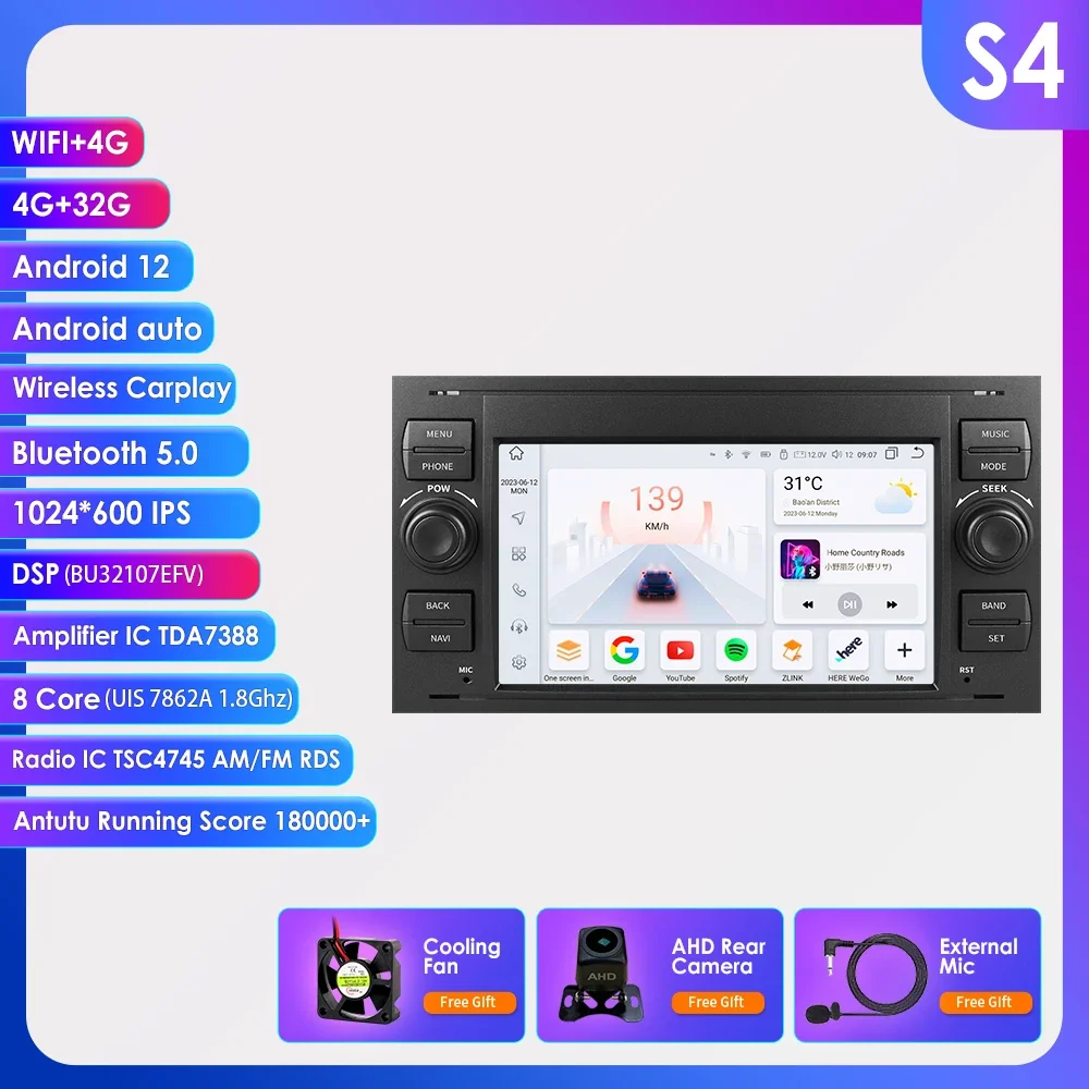Android Autoradio Voor Ford Focus 2007 Mondeo S-Max C Max Kuga Galaxy Fiesta Transit Fusion Connect Autoradio Multimedia Carplay