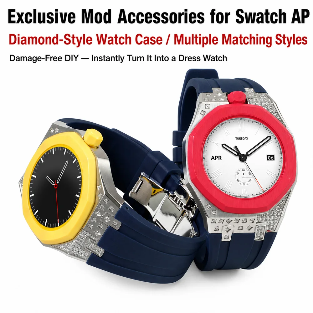 Stainless Steel Mod Kit for Swatch x AP Royal Pop Pocket Watch Silicone Wrist Strap Diamond Case Wristwatch Accessories