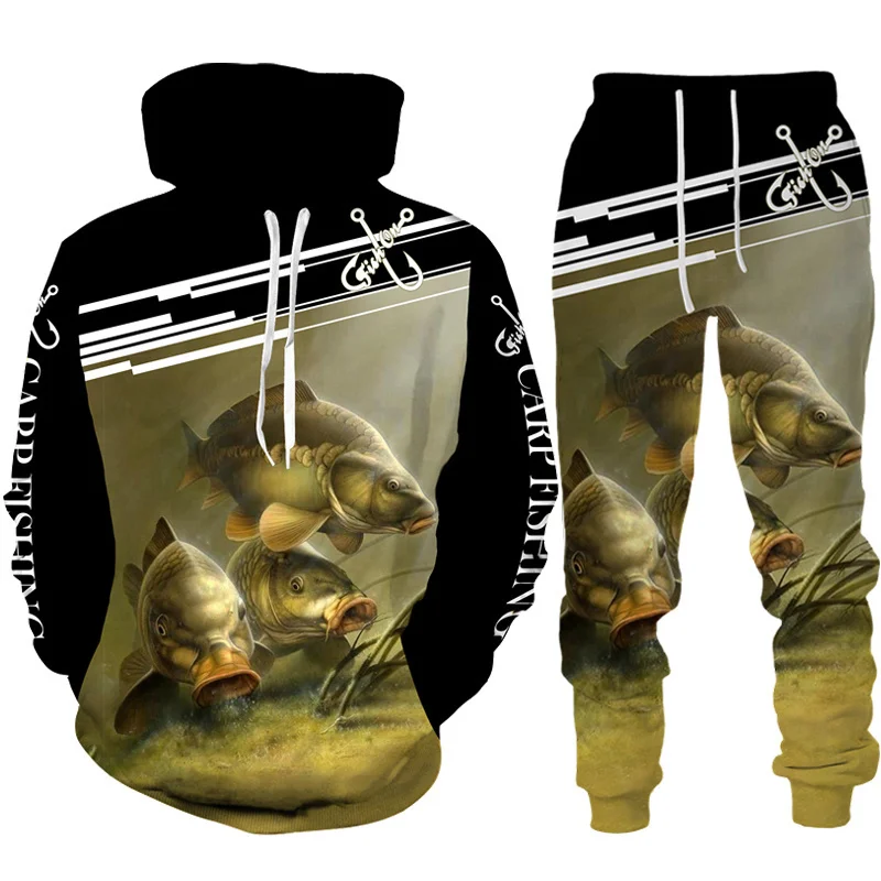 Suits 3D Fish Printed Boys Girls Hoodie +Pants 2pcs Sets Camo Fishing Hunting Camping Clothes Fashion Outdoor Sportswear Set