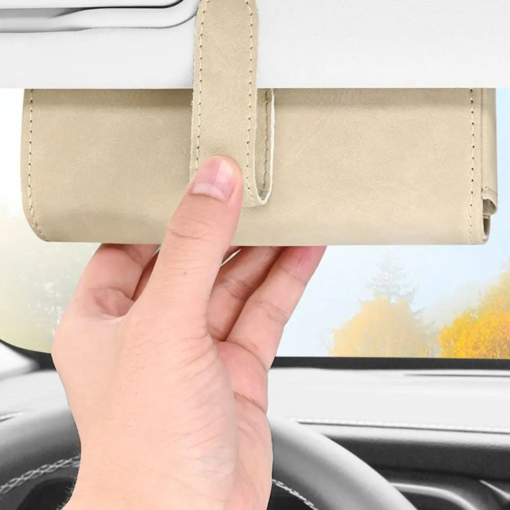 Suede Leather Car Eyeglass Case Automatic Closing Non-slip Car Sunglasses Box Multi-functional Magnetic Eyewear Clips