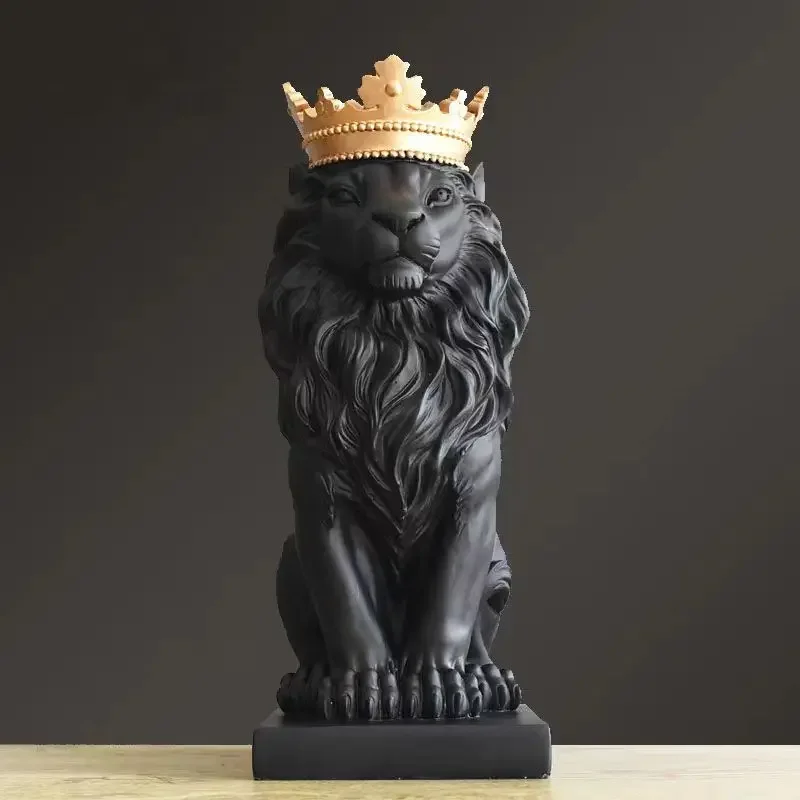 1szt Lion Animal Figurki Żywica Korona Lwy Statuetka Ręcznie robiona grafika Prezent Dekoracja biura domowego Ozdoba Pokój dzienny Biurko Wystrój