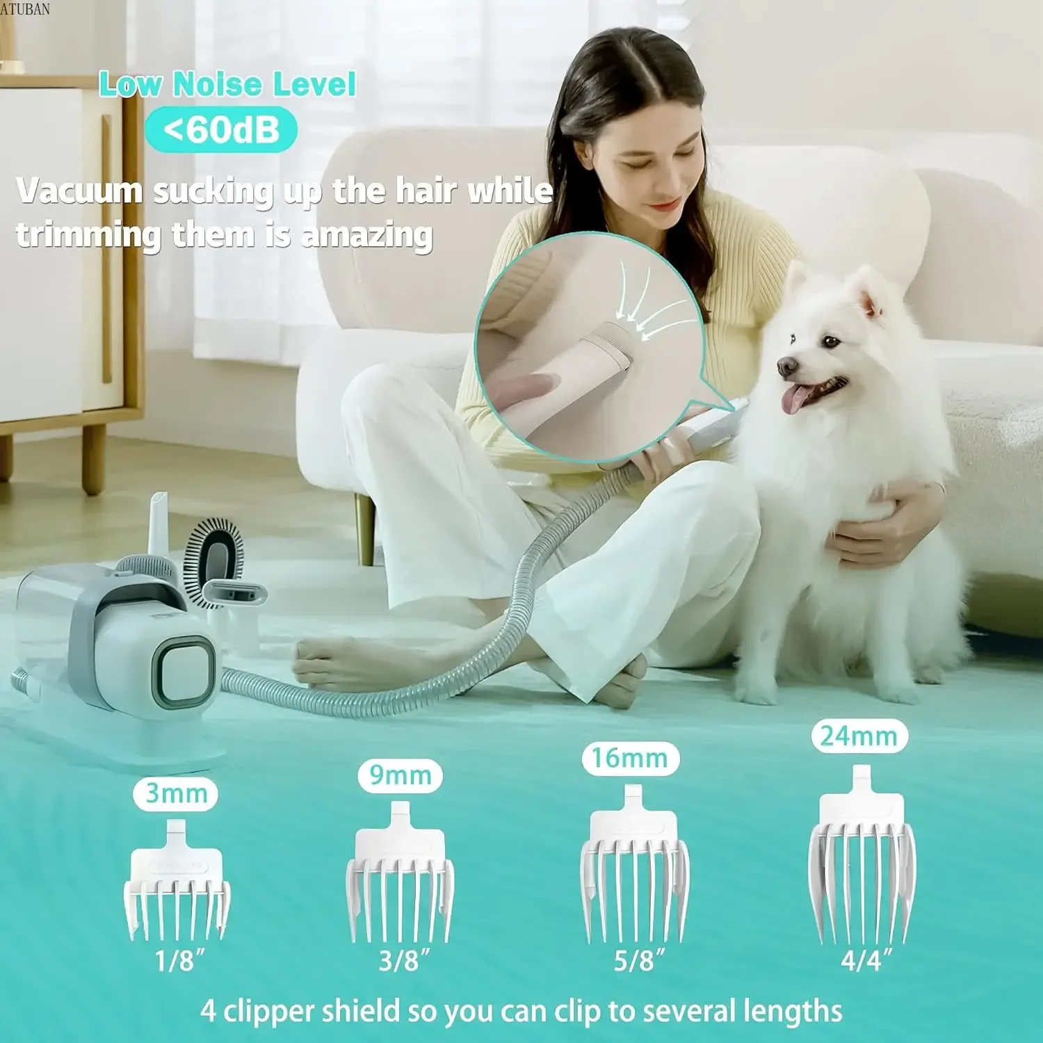 Pet Grooming Kit,Dog Grooming Clippers 2.3L Vacuum Suction 99%Pet Hair,Pet water blower Vacuum Low Noise,5 Pet Grooming Tools