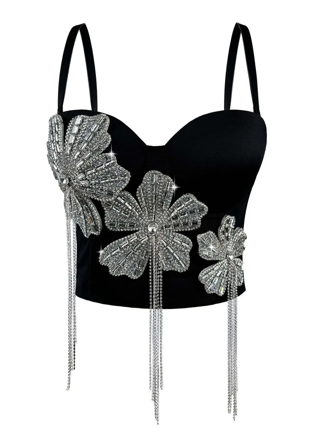 

fashion new fishbone bra luxury flash diamond flower chain sexy high summer corset outside suspenders