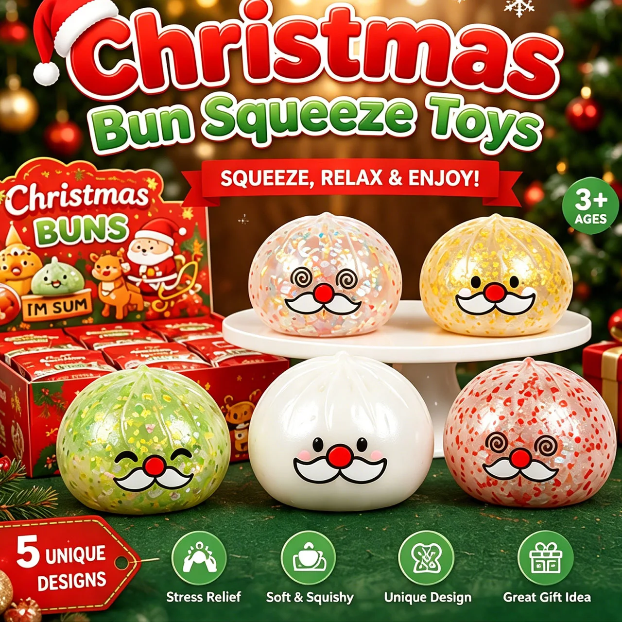 Aesthetic Christmas Party Favors 8.5cm Y2K Dopamine Glitter Bead Squishy With Steamer Jelly Stretchy Tactile Prop Novelty Gift
