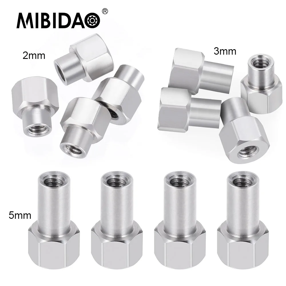 MIBIDAO-aço inoxidável Hex Hub Adaptadores Estendidos para Axial SCX24, FMS, FCX24M, 1/24 RC Car Upgrade Parts, 2mm, 3mm, 5mm Roda