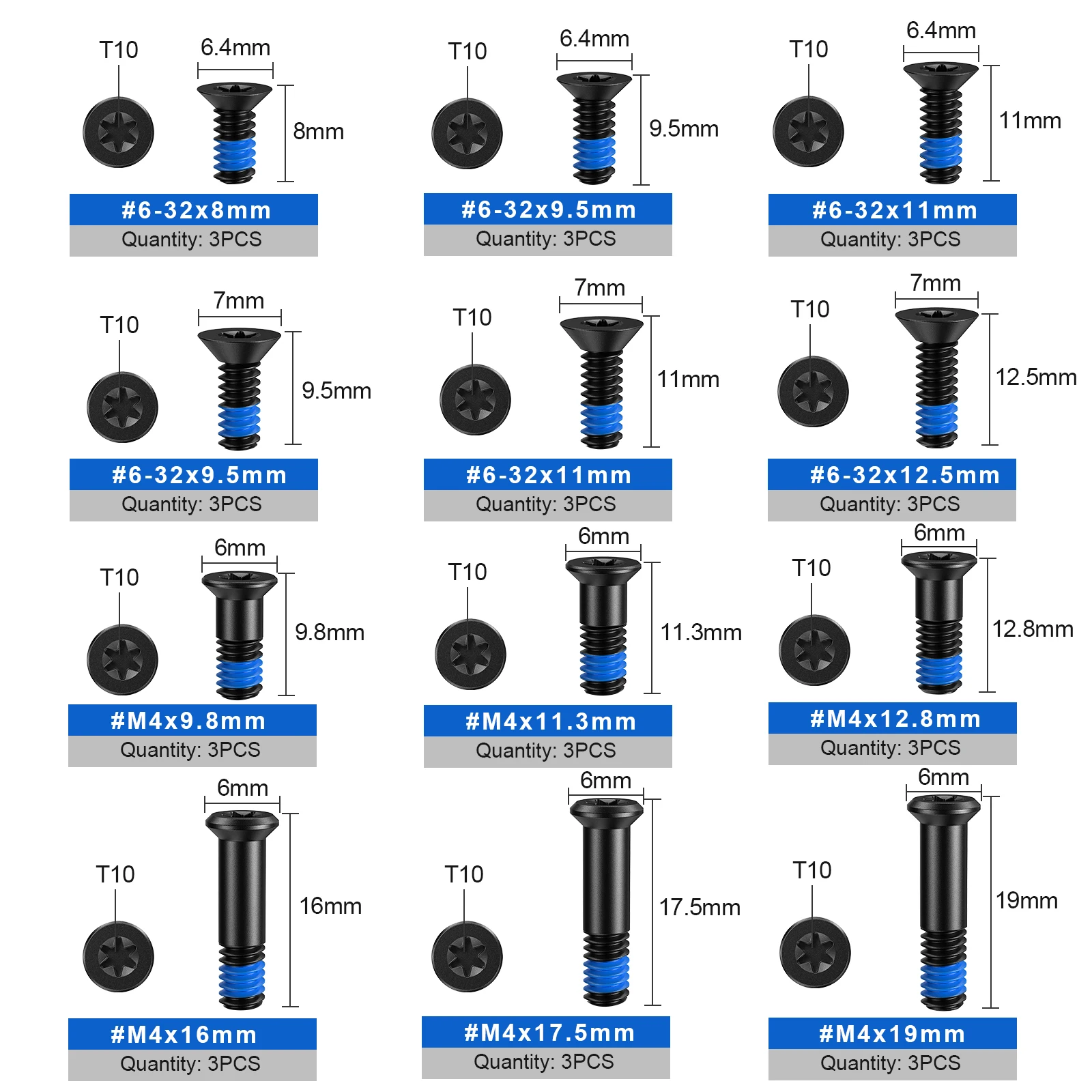 Red Dot Sight Screw Kit, featuring both 6-32 and M4 thread specifications, widely compatible with RMS/RMSC optics.