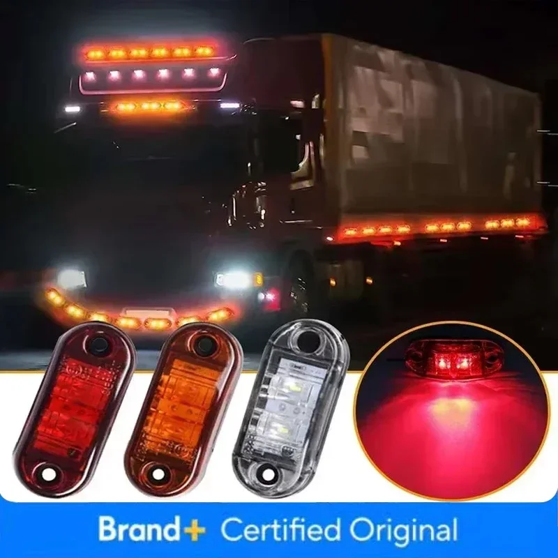 2/4PCS Amber Warning Light 2LED Diode Light Oval Clearance Trailer Truck White Red LED Side Marker Lamp 12V-24V Truck