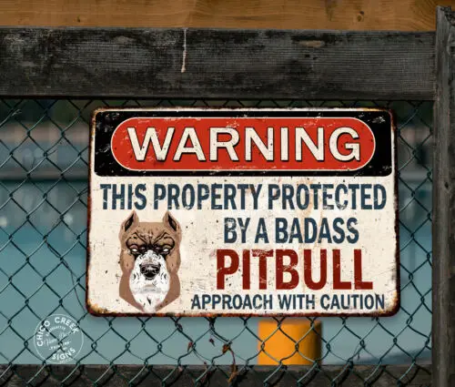 Warning Pit Bull Sign Pet Dog Gift Art Funny Rustic Puppy Terrier 108122001069