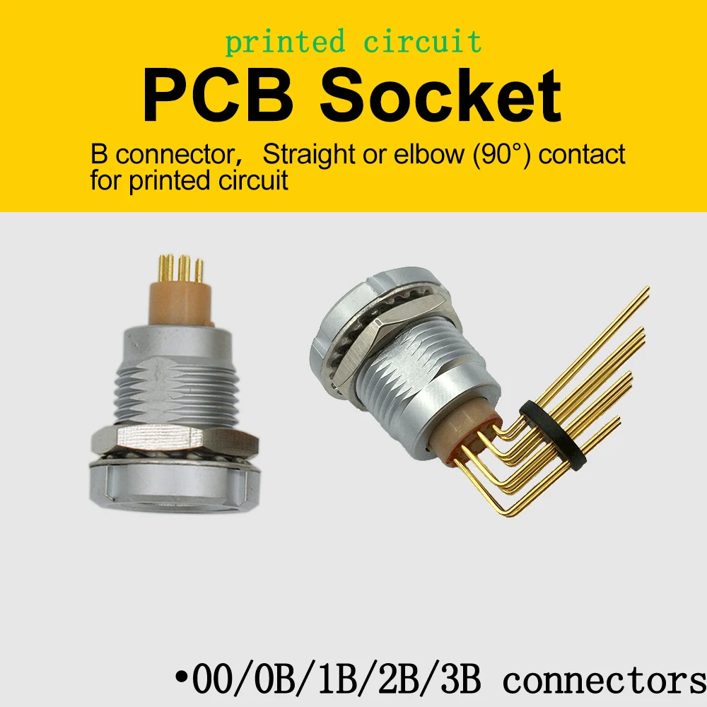 PCB Socket Print Straight Elbow 90° Degree Contacts ECG 00/0B/1B/2B/3B 2/3/4/5/6/7/8/9/10/12pin Circular Self-Latching Connector