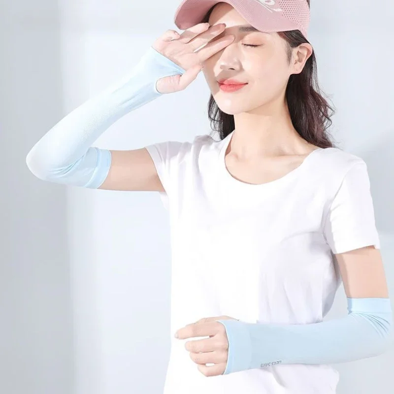 Summer Ice Silk Elastic Arm Cover UV Solar Arm Sleeves Woman Men Cycling Fingerless Gloves Cool Muff Driving Anti-Sunburn Sleeve