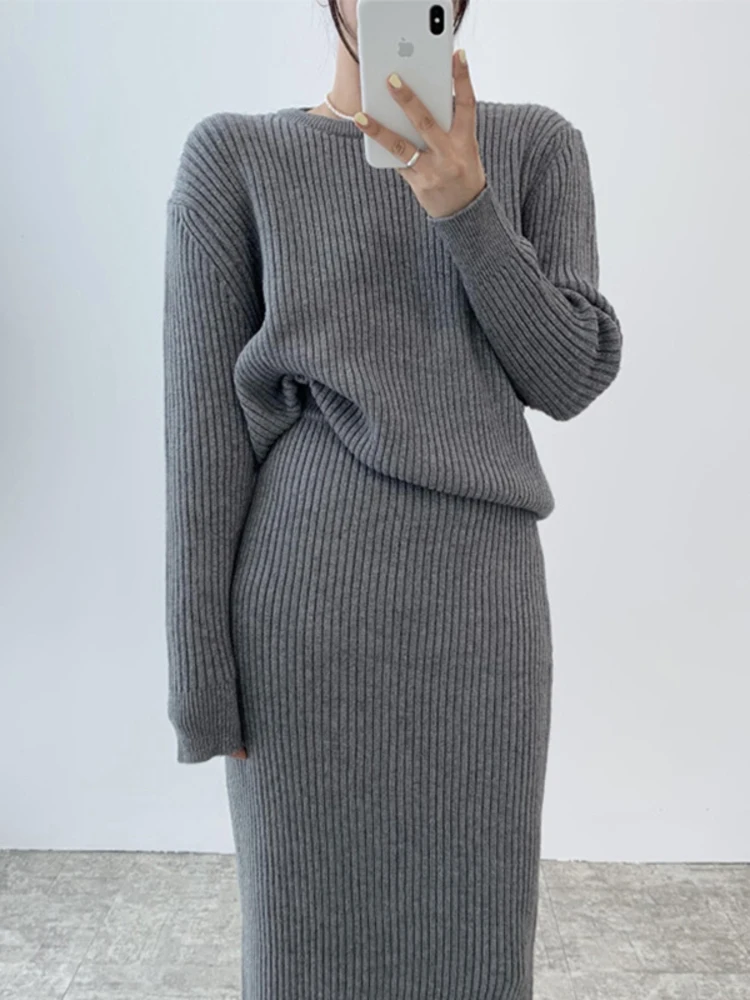 

Gentle Temperament Knit 2 Piece Sets Long Sleeve Knitted Sweater+High Waist Slim Wrap Skirt Autumn Winter New X664