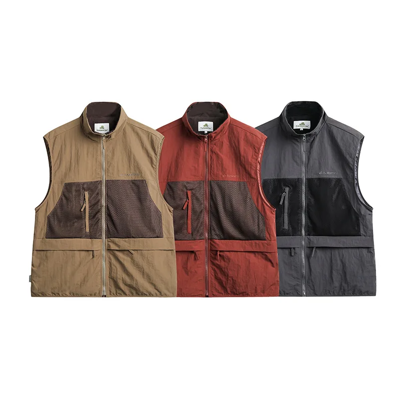 Werkkleding Outdoor Vest Heren Japanse Lente Mode Retro Functionele Splice Tank Top Losse Staande Kraag Jas