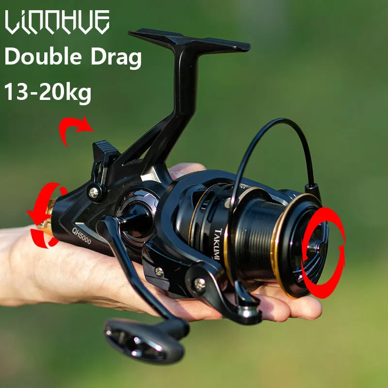 LINNHUE Carp Fishing Reel Spinning Reel QH3000-9000 Strong Double Drag 20kg Carretilha Pesca Sea Reel Fishing Free Spare Spool